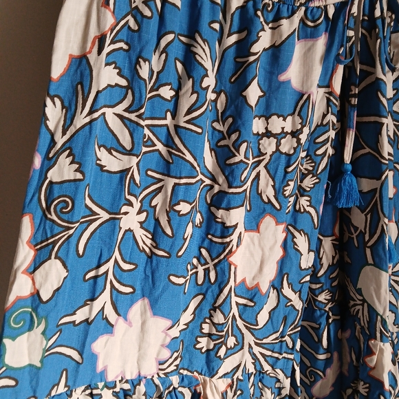 Women’s Knox Rose Blue Floral Puff Sleeve Layered Ruffle Hem Wrap Maxi Dress NWT - Picture 12 of 14